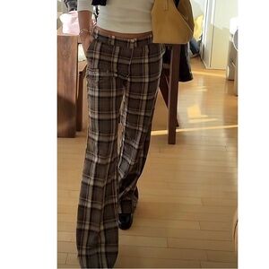Zara high waisted plaid pants straight leg beige brown small
